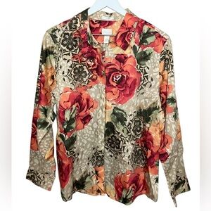 NEW Chico’s No Iron Cotton Effortless Floral Leopard Makena Long Sleeve Shirt 3